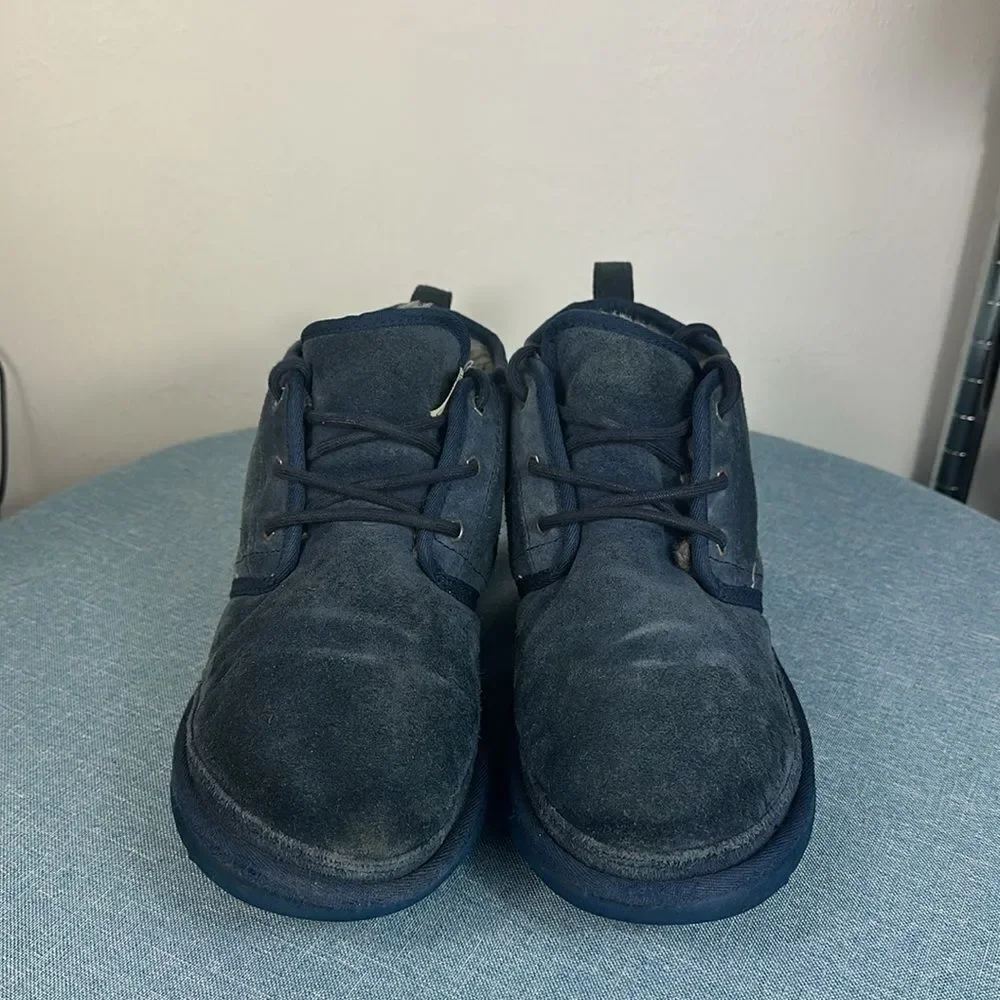 UGG Navy Blue Neumel Suede Chukka Boots Charcoal Sherpa Lined Size 10